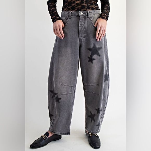 Easel “Stargazer Barrels” Baggy Barrel Jeans | Black Denim - Picture 3 of 6